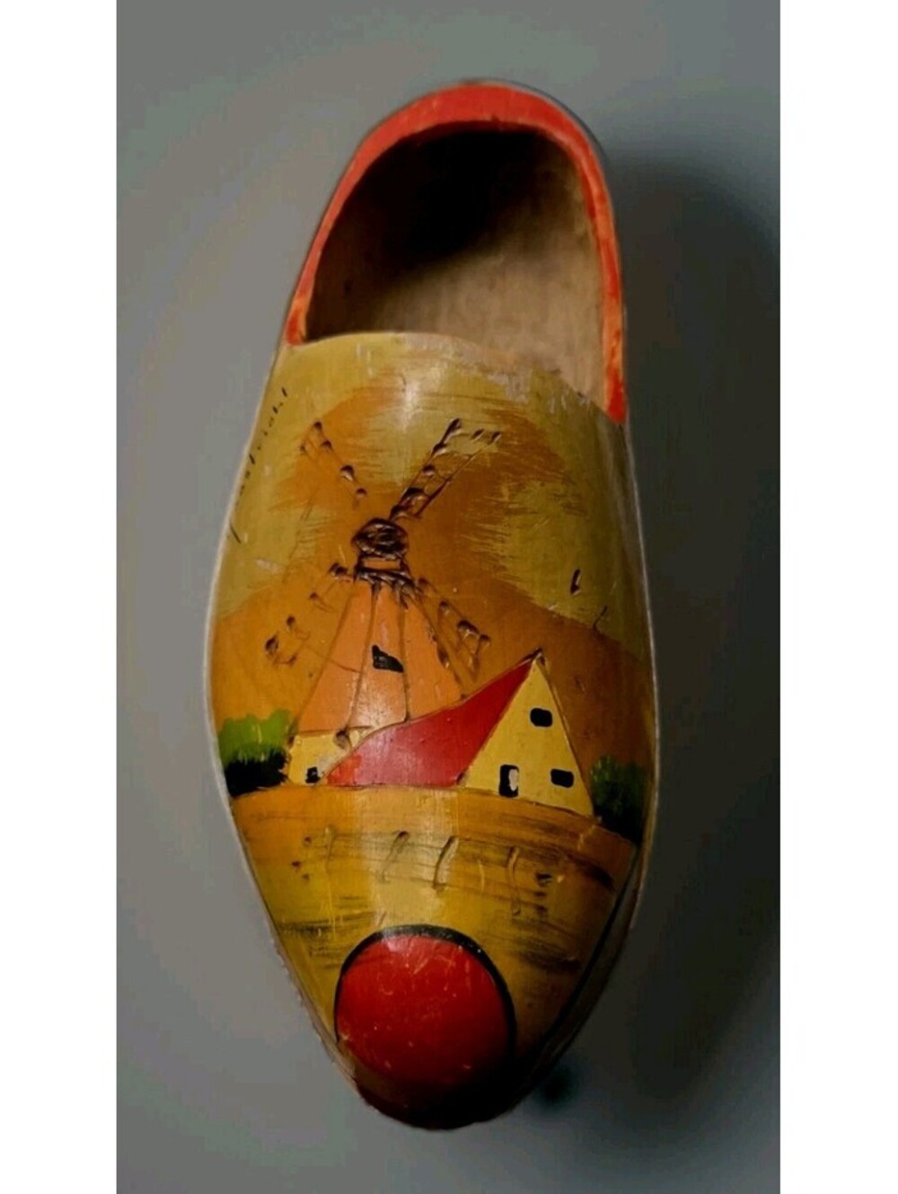 1 Maastricht Carved Wood Dutch Holland Windmill Redtop Barn Wooden Shoe 10”Clog